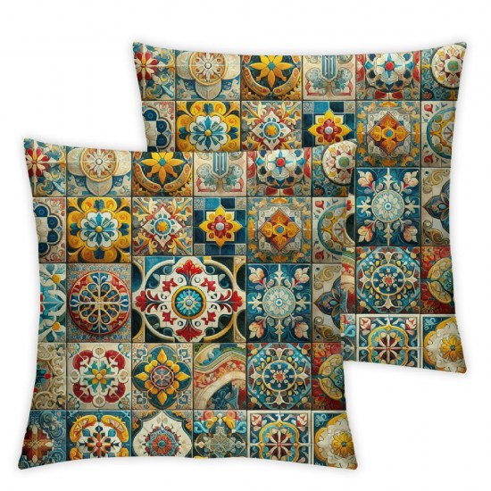 Throw Pillow Cover Mexican Tiles Flower Blue Cushion Case Home Decor Square sPillowcase (Mexican Tiles