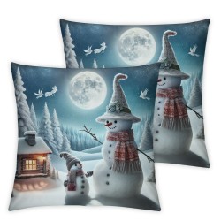 Merry Christmas Snowman Rides in A Sleigh Decorative Throw Pillow Case Cushion Cover Pillow Case Pillow Covers, Blue Christmas