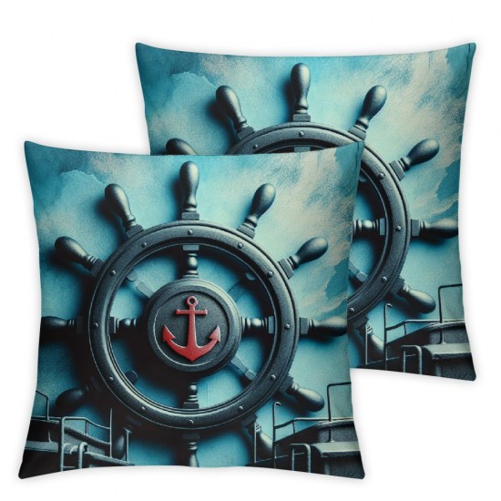 Vintage Compass Pattern Throw Pillow Covers Ocean Blue Series Nautical Decorative Pillow Cases Coastal Beach Theme Outdoor Decor 