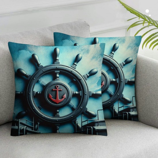Vintage Compass Pattern Throw Pillow Covers Ocean Blue Series Nautical Decorative Pillow Cases Coastal Beach Theme Outdoor Decor 
