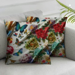 Ulloord Throw Pillow Covers  Decorative Summer Spring Pillow Covers Linen Flower Butterfly Farmhouse Pillowcases for Sofa Couch Living Room Outdoor Patio