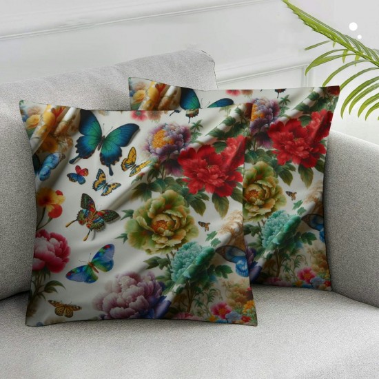 Ulloord Throw Pillow Covers  Decorative Summer Spring Pillow Covers Linen Flower Butterfly Farmhouse Pillowcases for Sofa Couch Living Room Outdoor Patio