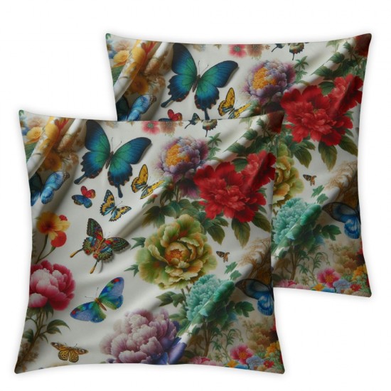 Ulloord Throw Pillow Covers  Decorative Summer Spring Pillow Covers Linen Flower Butterfly Farmhouse Pillowcases for Sofa Couch Living Room Outdoor Patio