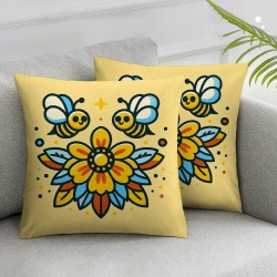 Ulloord Bee Sunflower Throw Pillow Covers, Spring Summer Stripes Cushion Case for Sofa Couch