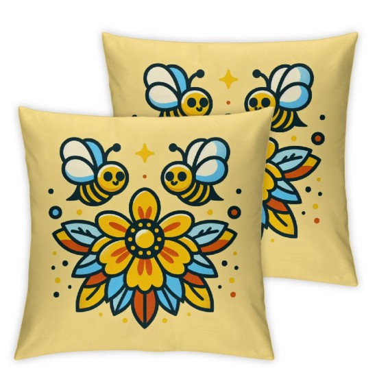 Ulloord Bee Sunflower Throw Pillow Covers, Spring Summer Stripes Cushion Case for Sofa Couch