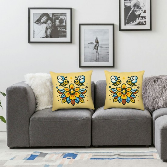 Ulloord Bee Sunflower Throw Pillow Covers, Spring Summer Stripes Cushion Case for Sofa Couch